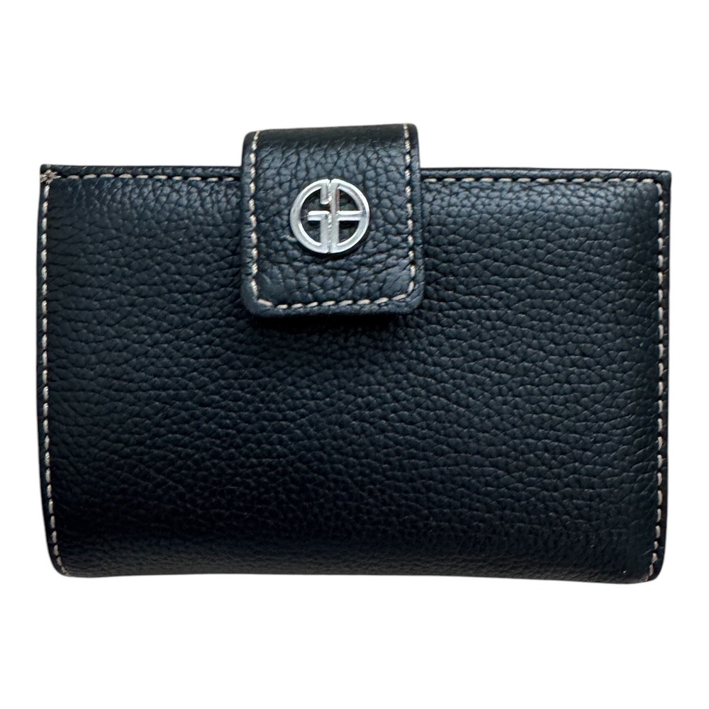 GIANI BERNINI Black Genuine Leather Nautical 18 Card Slots Kiss Lock Wallet